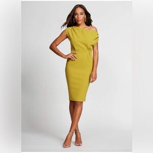 New York & Company One-Shoulder Chartreuse Sheath Dress